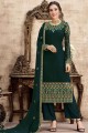Georgette Salwar Kameez in Green with Embroidered