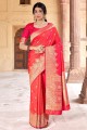 sari de mariage orange en soie avec tissage