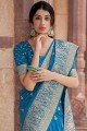 tissage sari de mariage bleu soie avec chemisier