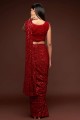 georgette party wear sari avec broderie en rouge