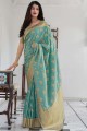 saris de soie sarcelle du sud de l’Inde avec tissage