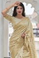 sari indien du sud en soie blanc cassé avec tissage