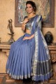 saris de lin et de soie en bleu avec tissage