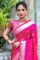 sari indien du sud en soie tussar en rose avec zari