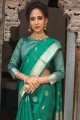 sari indien du sud en soie vert de mer zari tussar avec chemisier