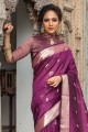 zari tussar soie mer violet sari indien du sud avec chemisier