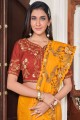 art soie sud indienne sari avec brodé à la moutarde