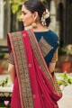 sari du sud de l'Inde brodé en soie rose art