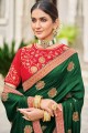 sari vert indien du sud en soie d'art avec broderie