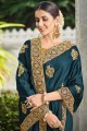 sari indien du sud bleu en soie brodée avec chemisier