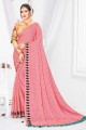 pink embroidered,printed sari in chiffon