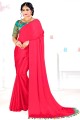 sari georgette en satin avec broderie, imprimé en rouge
