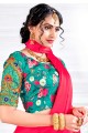 sari georgette en satin avec broderie, imprimé en rouge