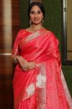 saris de tissage rose en soie banarasi