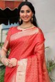tissage banarasi soie sari en rouge avec chemisier