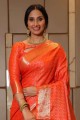 sari en soie banarasi orange avec tissage
