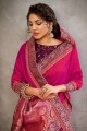 rose georgette sari avec zari, main, fil, brodé