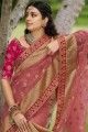 sari rose en tissu et organza avec tissage brodé