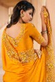 satin and silk embroidered orange wedding sari with blouse