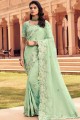 sari de mariage en soie d'art vert aqua