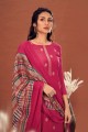 jacquard et mousseline impression numérique rose salwar kameez avec dupatta