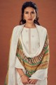 salwar kameez blanc en jacquard et mousseline avec impression numérique