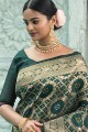 sari de mariage vert en soie banarasi avec tissage