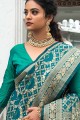 sari de mariage vert rama en tissage de soie banarasi