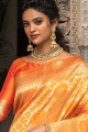 sari de mariage en soie banarasi orange moutarde avec tissage