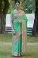 saris de tissage vert mer en soie