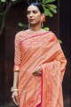 saris de soie de pêche avec tissage