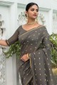 saris de coton avec tissage en gris