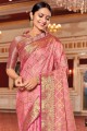 sari rose avec tissage de soie