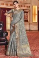 tissage sari gris en soie avec chemisier