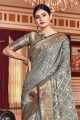 tissage sari gris en soie avec chemisier