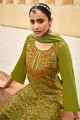vert salwar kameez en jacquard et soie avec tissage
