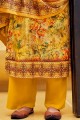 costume palazzo en velours jaune avec impression numérique