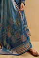 costume palazzo en pashmina bleu avec impression numérique