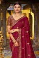 zari, sari bordeaux en soie brodée avec chemisier
