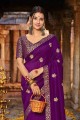zari, sari violet en soie brodée avec chemisier