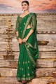 zari, sari en soie brodée en vert avec chemisier