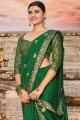 zari, sari en soie brodée en vert avec chemisier