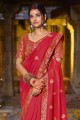 sari en soie rose avec zari, brodé