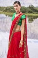 saris rouge en resham, zari, mousseline brodée