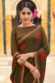 fil, sari de soie d'art brodé en mehendi avec chemisier