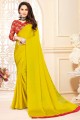 saris satiné et soie en jaune, vert avec uni