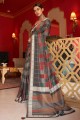 sari du sud de l'inde en soie grise avec tissage, impression numérique
