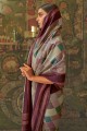 saris sud indien en soie avec tissage, impression numérique en beige