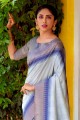 sari gris coton indien du sud en zari