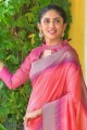 sari du sud de l'inde en coton rose zari